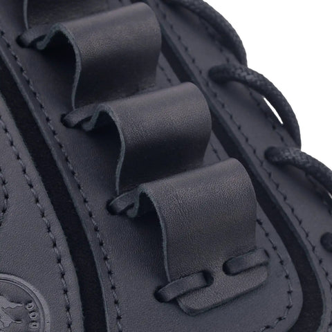 Close-up of Premium Leather Gun Shell Holder Buttstock With Matched Rifle Sling For Left Hand Use, showcasing shell loops