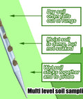 Stainless Steel 10 Inch Soil Probe For House Plants And Gardens No Batteries Needed Moisture Meter Soil Sampling Tool For Home Farm And Garden Ideal For Grab And Go Indoor Outdoor Use Durable Rotating Action showing soil samples at different depths