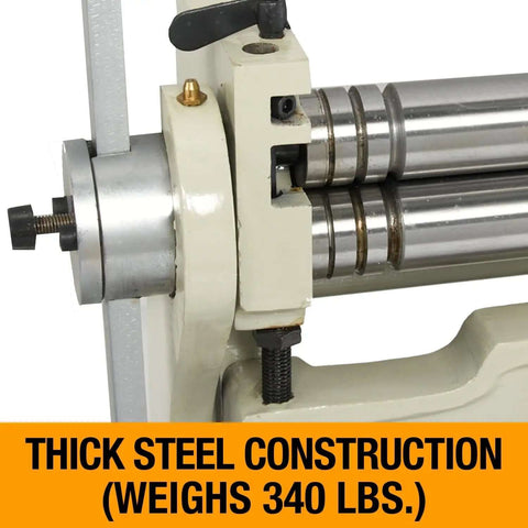 Close-up of 30-Inch Shear Brake Roll for Metal Fabrication Pro Grade, showing slip roll with three wire grooves, thick steel construction
