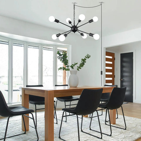 Eight Light Sputnik Chandelier In Brushed Nickel, Modern Industrial Ceiling Light Fixture For Dining Room, Kitchen, Living Room, Bedroom And Foyer, Pre Wired For Easy Install