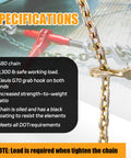 Beefy Heavy Duty One Quarter Inch Tow Chain Twelve Foot With G80 Grade Log Chain And Clevis Grab Hooks image with specs