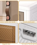 Close-up of Ultra Large 720 Quart Stackable Storage Bins With Lids And Wheels; features door handle, panel, and opening mechanism.