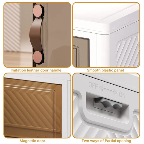 Close-up of Ultra Large 720 Quart Stackable Storage Bins With Lids And Wheels; features door handle, panel, and opening mechanism.