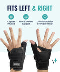 Two hands wearing Copper Infused Thumb Brace With Reversible Spica Splint For Pain Relief And Stabilization From Arthritis Tendonitis