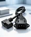 IEC C14 To C13 Power Extension Cable, Right Angle C90 Design, 60 Cm Panel Mount Cord, Solid Copper Core, Smooth Rig Routing.