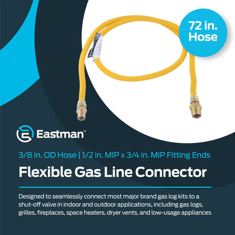 72 Inch Flexible Gas Line Connector With Three Eighth Inch OD And Three Quarter By One Half Inch MIP Fittings For Natural Gas And Propane Stainless Steel Yellow Great For Grills Fireplaces Heaters Dryers And Gas Logs