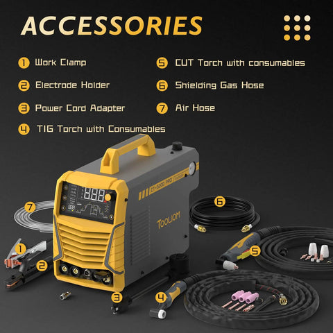 5 In 1 Portable Welding Machine With Cut HF TIG Pulse TIG Spot Weld And Stick, 50A Plasma Cutter, 200A TIG Welder with accessories