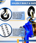 Beefy Heavy Duty Lever Chain Hoist 1650 Lbs Capacity, 10 Ft Manual Ratchet Chain Puller with zinc-plated chain and secure hooks