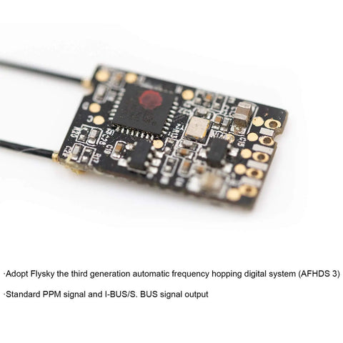 Close-up of AFHDS3 2.4GHz 16 Channel RC Receiver With Dual Antennas PPM I Bus S Bus Output For Drone Flight Control.