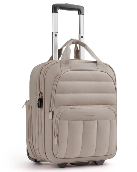 Underseat Carry On Luggage With Wheels 16 Inch Compact Travel Case For Women Lightweight Brown Underseat Suitcase