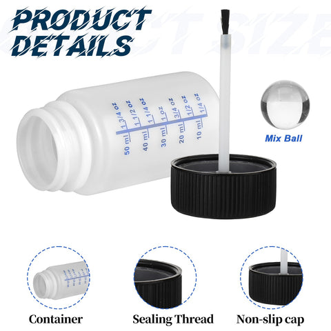 6 Pack Empty Touch Up Paint Bottles 2 Oz Refillable Containers With Brush Applicator For Car Scratch Repair shown open with brush.
