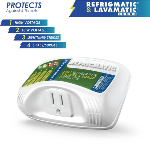 Front view of Two In One Voltage And Surge Protector Pack For Fridge And Washer To Stop High And Low Voltage Brownouts And Spikes