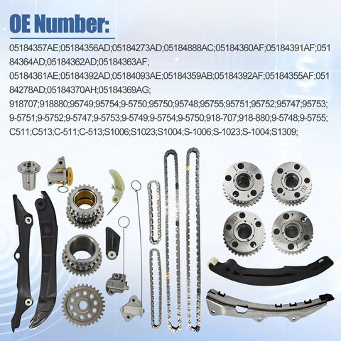All In One Timing Chain Kit With VVT Sprockets, Tensioners And Guides For 3.6L V6 Jeeps And Dodges Like Cherokee 2011-2020 parts displayed