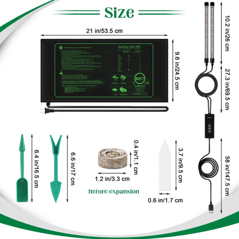 40 Cell Seed Starter Kit With Grow Lights And Full Spectrum UL Certified Heating Mat For Easy Germination Includes 40 Peat Pellets Seed Starting Soil Plant Labels Seedling Tools And Timer Controlled Light Strip