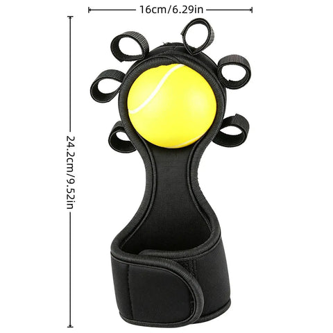 Grip Strength Trainer Ball For Hands And Wrists Portable Finger And Hand Exerciser with six ergonomic holes and wrist strap.
