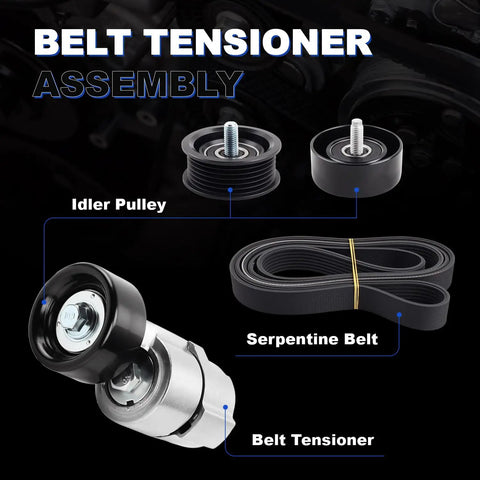 Fresh Tensioner Idler Pulley And VRibbed Serpentine Belt Kit For Kia Hyundai Santa Fe Sport Sonata Tucson Optima Sorento Sportage 2011 To 2015 Smooth Ride Repair, belt tensioner assembly