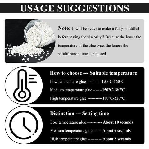 Heavy Duty Hot Melt Edge Banding Adhesive 11 Lb Pellets usage suggestions with temperature and setting time guidelines.