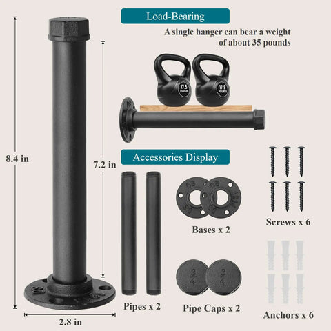 Heavy Duty Cast Iron Wall Mounted Clothes Rack Set Industrial Pipe Garment Racks For Wardrobe Organization DIY Closet Rods And Closet Bar Black 2 Pack 8 Inch Lengths Ultra Strong Home Closet Storage components display