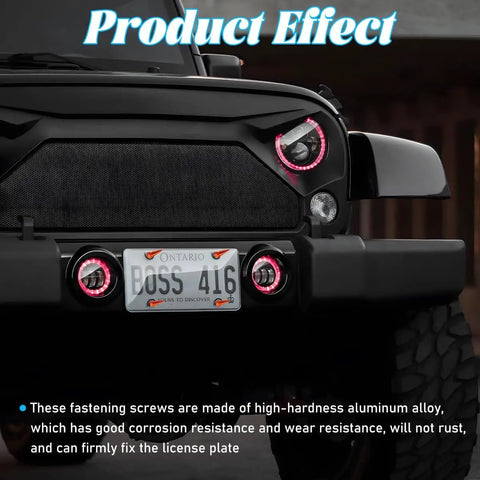 Jeep front view with 4 Pack Anti Theft Aluminum Alloy License Plate Screws For Front And Rear Mounting, Bright Orange