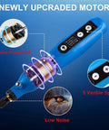 Esakoya cordless rotary tool blue, side view, 75 accessories, 5 speed settings