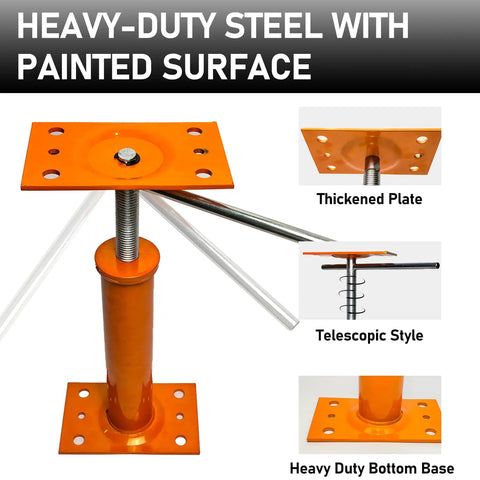 Adjustable Basement Floor Jack Posts, 2 Pack, 11 To 17 Inch Screw Post Supports, Stabilizer Jacks with heavy-duty steel construction.