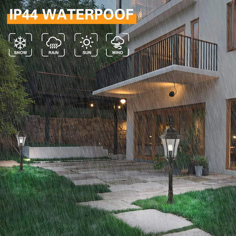 Outdoor Post Light Fixture With Pier Mount 20 Inch High Bronze Lamp Post Lantern With Clear Seeded Glass Two Pack in rain