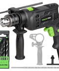 Beast Corded Hammer Drill With 4.5 Amp Motor 0 To 3000 RPM 1/2 Inch Keyed Metal Chuck 2 In 1 Hammer And Drill 360 Degree Rotating Handle Includes 5 Piece Bit Set For Wood Masonry And Metal.