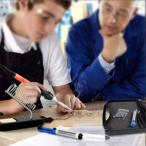 60W Adjustable Soldering Iron Kit With On Off Switch And Temperature Control Pro Grade DIY Soldering Tool Set in use.