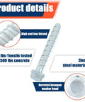 40 Pack Half Inch By 4 Inch Galvanized Concrete Screws Large Diameter Anchors For Masonry Brick Or Block Mounting Heavy Duty Fastening To Concrete Walls And Slabs