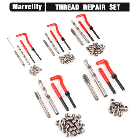 Marvelity 131-piece metric thread repair kit with HSS drills, taps, inserts and red-handled tools