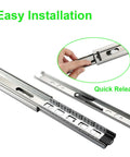 22 Inch Full Extension Ball Bearing Drawer Slides Set, 10 Pairs With Side Mount And Rear Brackets, 85 Lb Load Capacity, Includes Screws And Instructions For Face Frame Cabinets, Smooth Operation For DIYers And Easy Install shown in quick release feature
