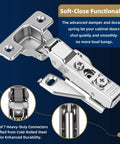 12 Pack Half Inch Overlay Soft Close Cabinet Hinges With Smooth As Butter Glide And No Sweat Clip On Swap Out For Top Notch Kitchen Cupboard Door Alignment Plus 3D Adjustability, showing a close-up of a durable steel hinge mechanism.