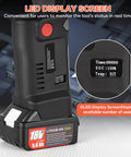 Straight Up Knockout Cordless Pro Press Copper Crimper Tool Featuring Brushless Motor And Fluid 360 Swivel Head Packed With Four Jaw Sizes 18v Battery with OLED display showing battery status.
