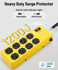 Beefy Heavy Duty 20 Amp Power Strip With 12 Gauge 6 Foot Extension Cord Metal Surge Protector 8 5 20R T Slot Outlets 5 15P In Wall