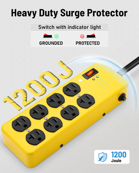 Beefy Heavy Duty 20 Amp Power Strip With 12 Gauge 6 Foot Extension Cord Metal Surge Protector 8 5 20R T Slot Outlets 5 15P In Wall
