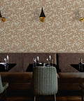 Top Shelf Rustic Botanical Vinyl Wallpaper With Subtle Leather Texture Heavy Duty Wallcovering in a restaurant setting.