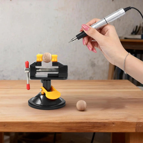 Mini Suction Vise Clamp Aluminum Alloy With Vacuum Base Pro Grade 180 Degree Rotating Bench Clamp Tool For Electronics Precision Holding Lightweight Durable And Rust Resistant, holding a small wooden ball
