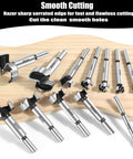 Premium 12 Piece Forstner Bit Set Crafted From Hardened High Speed Steel Precision Wood Drilling Tools 10Mm To 50Mm Range displayed on wood.