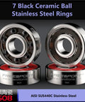 High Speed 608RS Stainless Steel Hybrid Ceramic Bearings Pack of 8 with black ceramic balls and stainless steel rings