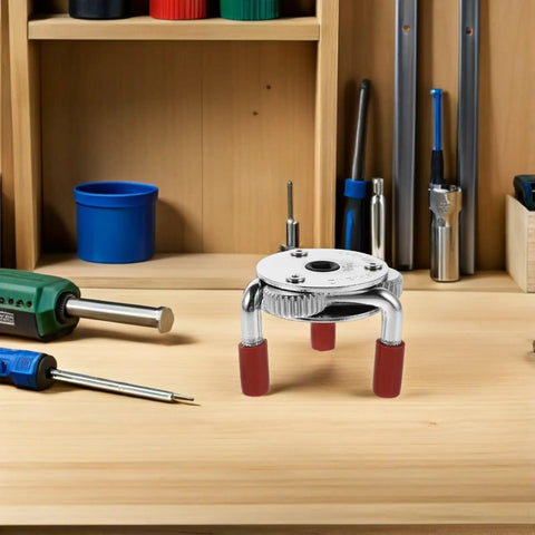 Heavy Duty Smoke Transducer Removal Tool Featuring A Slick Stainless Steel Head For Dead Reliable Fire System Maintenance And Smooth Professional Upgrades on a workbench.