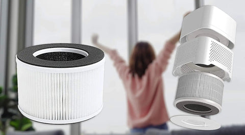 Replacement True HEPA Filter Set For hOmeLabs 4 In 1 Compact HEPA Air Purifier HME020020N AKJ050GE showing filters and a window view
