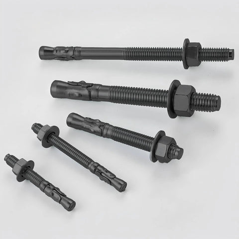 Ten Piece Set Of One Quarter Inch By Three Inch Standard Fasteners For Heavy Duty Black Wedge Anchors For Cement And Concrete