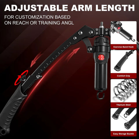 Close-up of adjustable arm length on 3 In 1 Hydraulic Twist Arm Trainer With Ab Roller And Hooks, showcasing comfort grip and band hook.