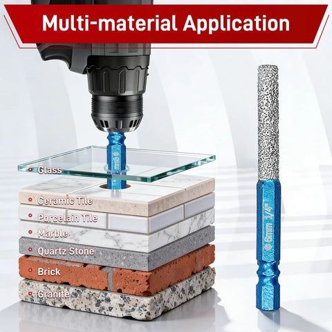 Image of 8-Pack Diamond Drill Bits For Ceramic Tiles 2-In-1 Drill And Mill With Built-In Cooling Wax Hex Shank Vacuum Brazed For Porcelain Glass Marble Granite, demonstrating drilling through multi-layer materials.