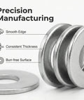 Rock Solid 304 Stainless Steel Flat Washers Heavy Duty Assorted Metric Hardware Kit With M2 Through M10 Sizes Rust Resistant Screws And Bolts Built Toughest For Industrial Work And Garage Projects That Never Quit, showing precision manufacturing details.