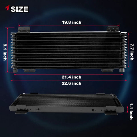 Low Pressure Drop Transmission Oil Cooler Kit For Heavy Duty Trucks Up To 40K GVW Beefy High Flow Design Black LPD47391 dimensions