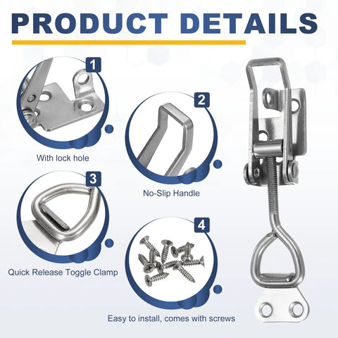 Two Pack Heavy Duty Toggle Latch Clamps 304 Stainless Steel Adjustable Quick Release Hasps With Lock Holes For Smoker Cabinets Lids Jigs Trunk Cases And Tool Boxes. 135x32 mm clamp with screws
