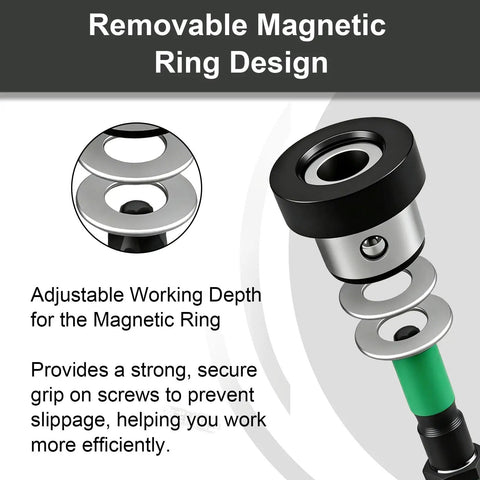 Detail of removable magnetic ring design for Rock Solid 6 Piece Drywall Screw Setter Set for adjustable depth positioning.