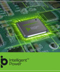 Close-up of a circuit board featuring a highlighted Intelligent Power microchip with illuminated circuits.
