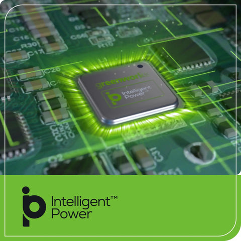Close-up of a circuit board featuring a highlighted Intelligent Power microchip with illuminated circuits.